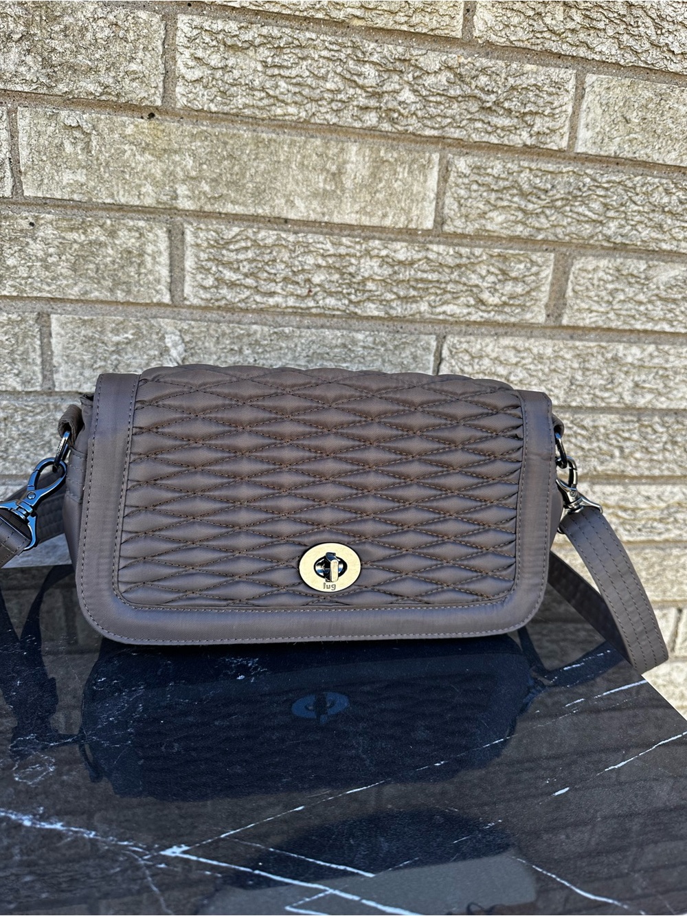 Lug Allegro Quilted Grey Convertible Shoulder/Crossbody Bag Clutch.